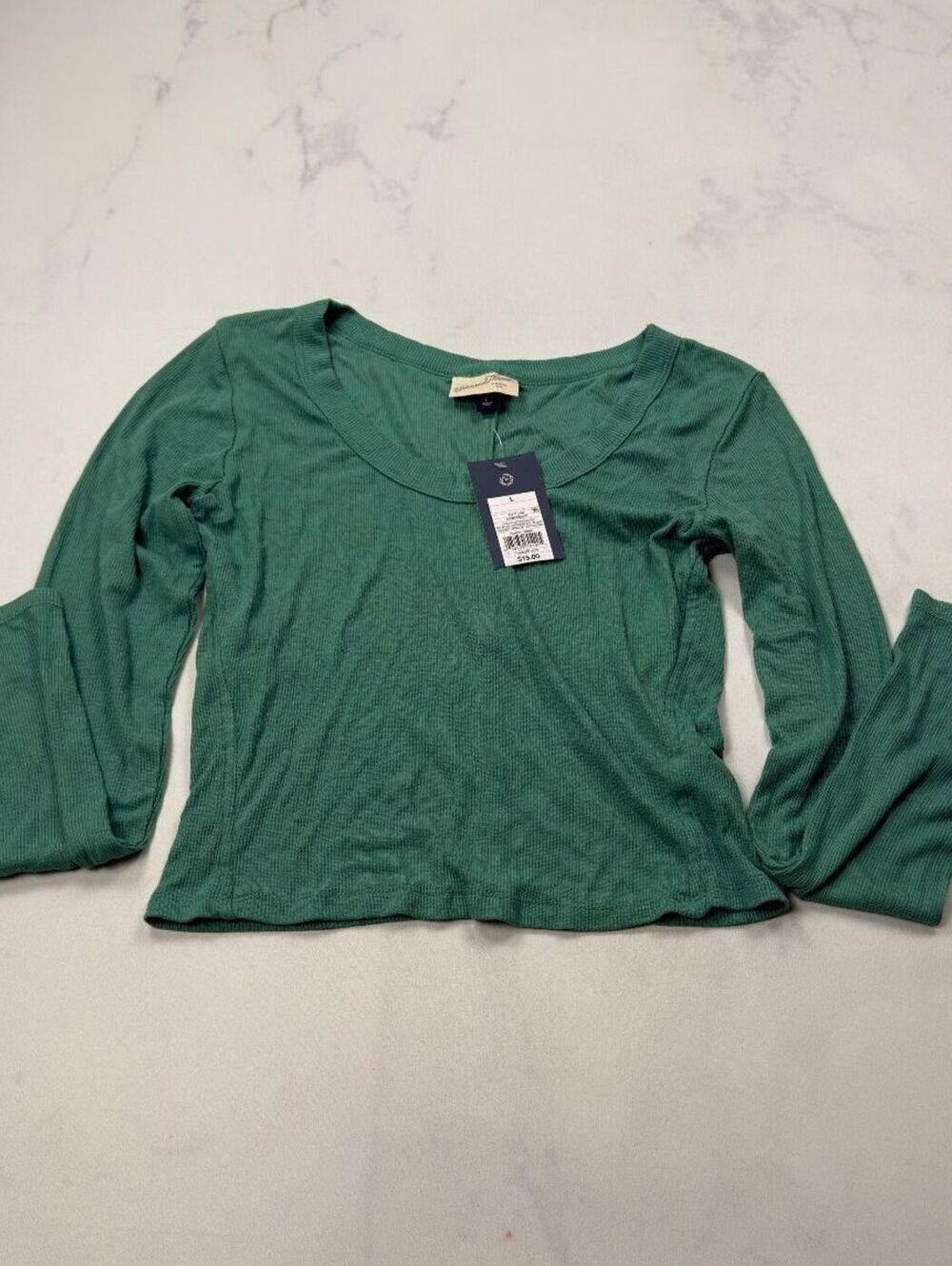 Universal Thread Long Sleeve Scoop Neck Green Ribbed Top - Womens L NWT